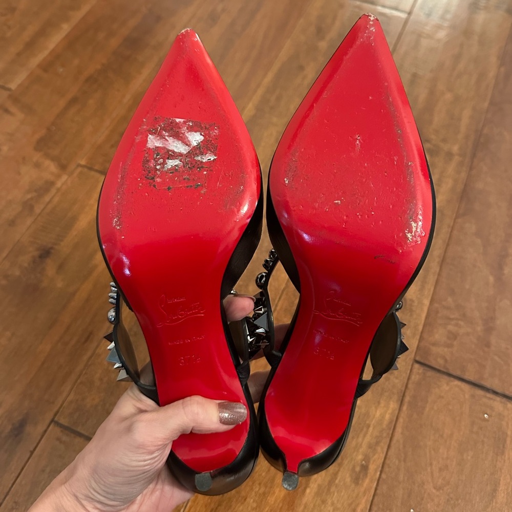 Christian Louboutin Black Miss Goldora 85 Mules Heels Pumps Sz 37 - Picture 11 of 14